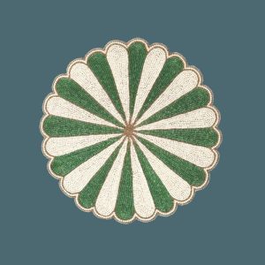 Table Linens | Green And White Beaded Scallop Round Placemats Kitchen Table Linens