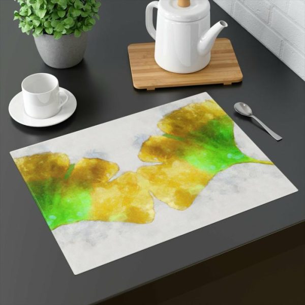 Table Linens | Green And Yellow Ginkgo Leaf Placemat, 18" × 14" Kitchen Table Linens