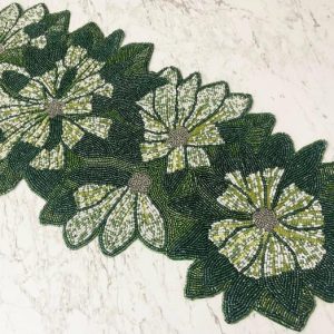 Table Linens | Green Floral Beaded Table Runner Kitchen Table Linens