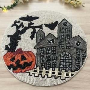 Table Linens | Halloween Haunted House Round Beaded Placemat Kitchen Table Linens