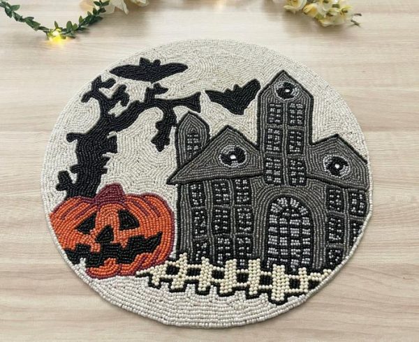 Table Linens | Halloween Haunted House Round Beaded Placemat Kitchen Table Linens