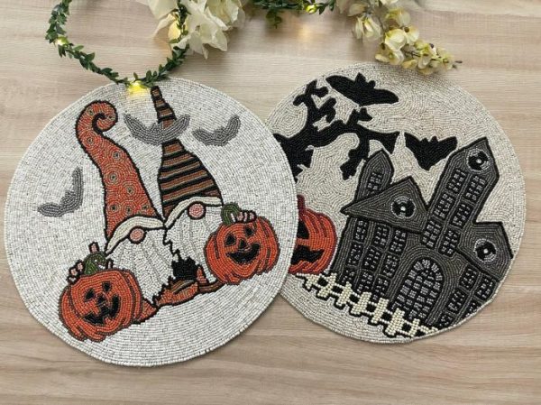 Table Linens | Halloween Haunted House Round Beaded Placemat Kitchen Table Linens