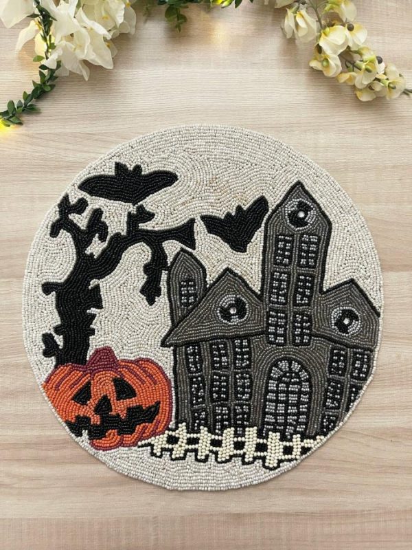 Table Linens | Halloween Haunted House Round Beaded Placemat Kitchen Table Linens