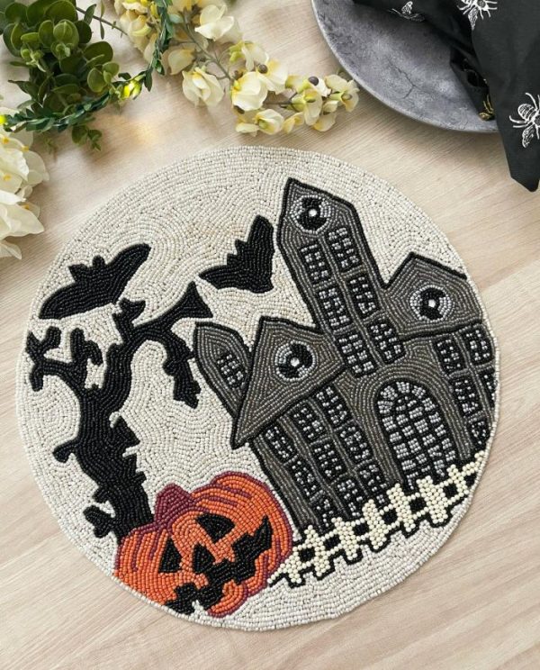 Table Linens | Halloween Haunted House Round Beaded Placemat Kitchen Table Linens