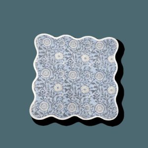 Table Linens | Hand Block Light Blue And Off White Scallop Cotton Napkins Kitchen Table Linens