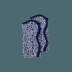 Table Linens | Hand Block Printed Eyelet Blue Cotton Napkin Set Kitchen Table Linens