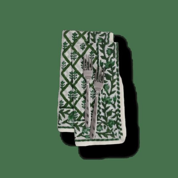 Table Linens | Hand Block Printed Green Trees Cotton Napkins Kitchen Table Linens