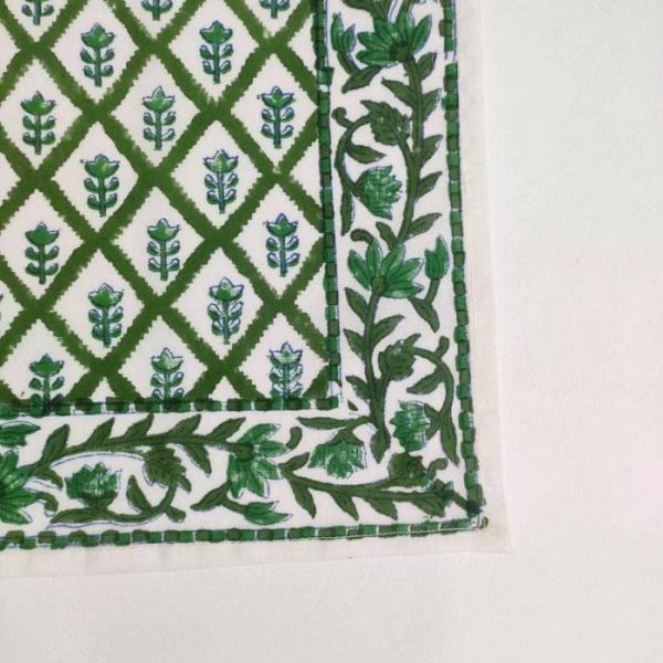 Table Linens | Hand Block Printed Green Trees Cotton Napkins Kitchen Table Linens