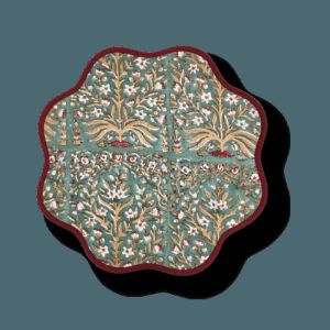 Table Linens | Hand Blocked Scallop Green Floral Round Placemats, 13.5×13.5 inches Kitchen Table Linens