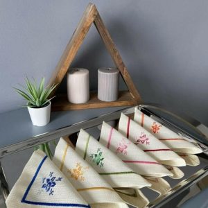 Table Linens | Hand Embroidered Table Cocktail Napkin – Set Of 8 Kitchen Table Linens