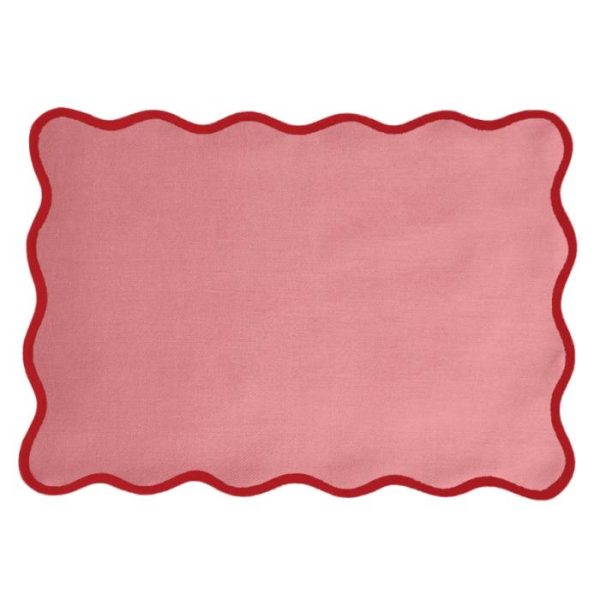 Table Linens | Handmade Cotton Red Bordered Pink Scallop Placemats – Set Of 4 Kitchen Table Linens