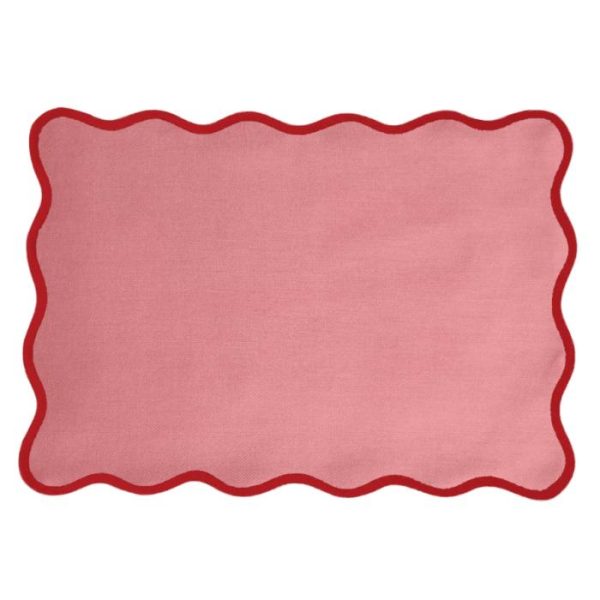 Table Linens | Handmade Cotton Red Bordered Pink Scallop Placemats – Set Of 8 Kitchen Table Linens