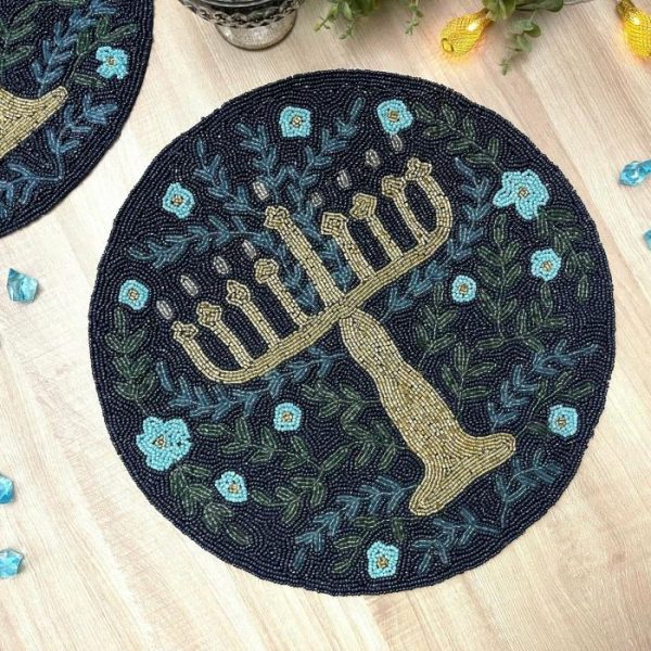 Table Linens | Hanukkah Round Beaded Placemat Kitchen Table Linens