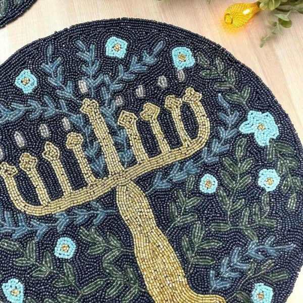 Table Linens | Hanukkah Round Beaded Placemat Kitchen Table Linens