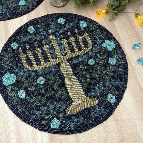 Table Linens | Hanukkah Round Beaded Placemat Kitchen Table Linens