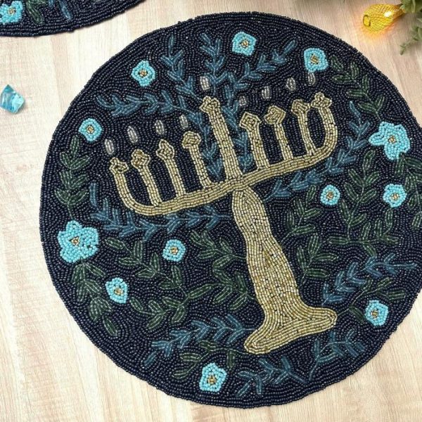 Table Linens | Hanukkah Round Beaded Placemat Kitchen Table Linens