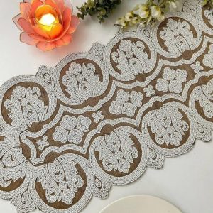 Table Linens | Jessica Pearl Beaded Burlap Table Runner Kitchen Table Linens