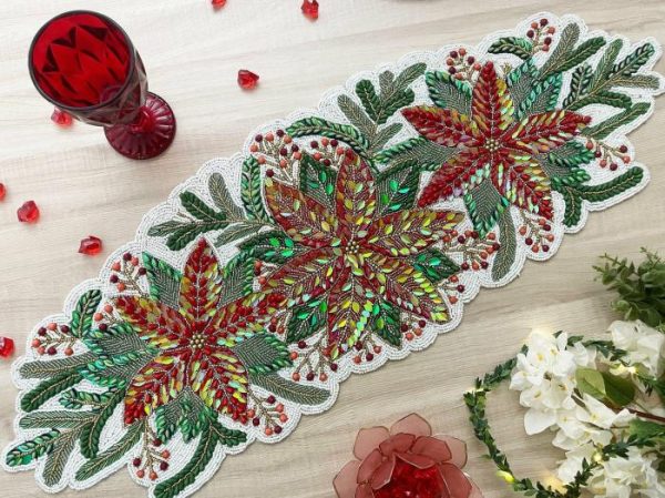 Table Linens | Jingle Leaves Beaded Table Runner Kitchen Table Linens