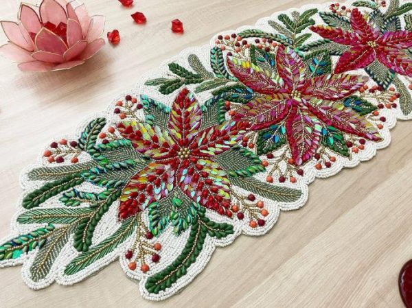 Table Linens | Jingle Leaves Beaded Table Runner Kitchen Table Linens