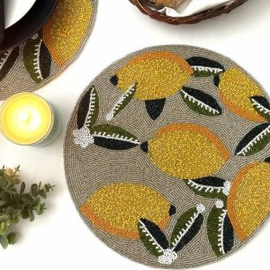 Table Linens | Lemon And Leaf Round Beaded Table Placemat Kitchen Table Linens