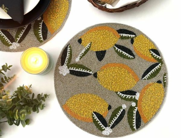 Table Linens | Lemon And Leaf Round Beaded Table Placemat Kitchen Table Linens