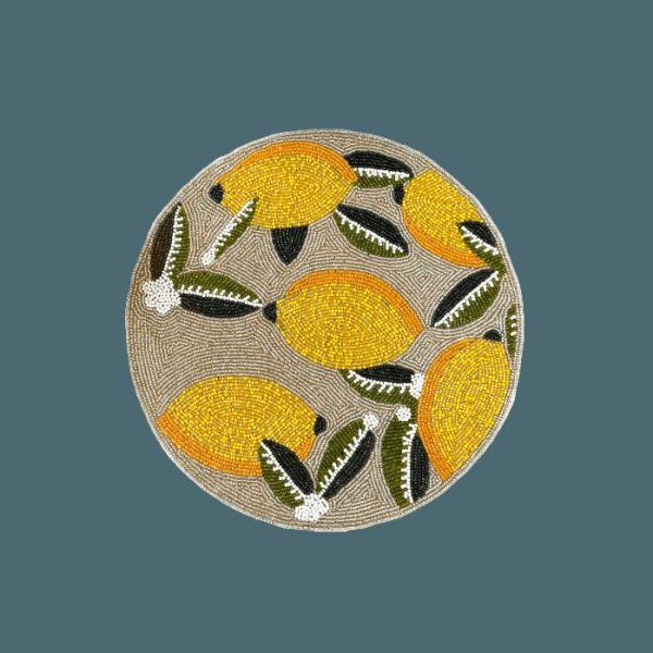 Table Linens | Lemon And Leaf Round Beaded Table Placemat Kitchen Table Linens