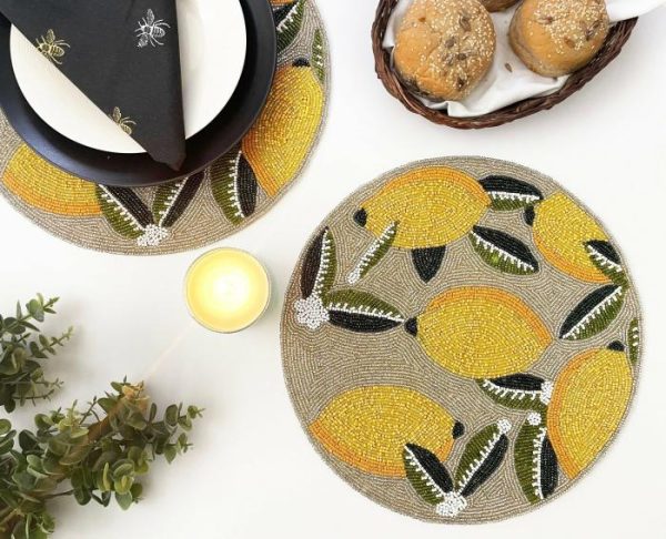 Table Linens | Lemon And Leaf Round Beaded Table Placemat Kitchen Table Linens