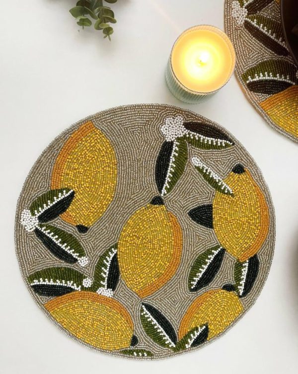 Table Linens | Lemon And Leaf Round Beaded Table Placemat Kitchen Table Linens