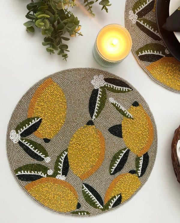 Table Linens | Lemon And Leaf Round Beaded Table Placemat Kitchen Table Linens