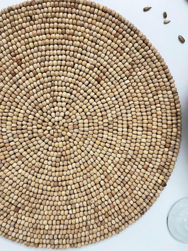 Table Linens | Light Oak Round Wooden Beaded Placemat Kitchen Table Linens