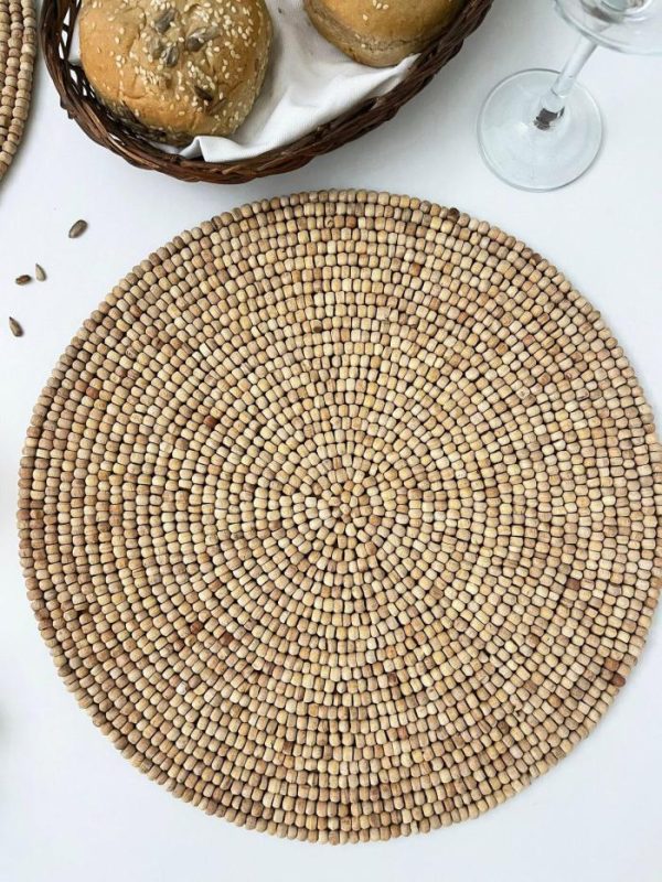 Table Linens | Light Oak Round Wooden Beaded Placemat Kitchen Table Linens