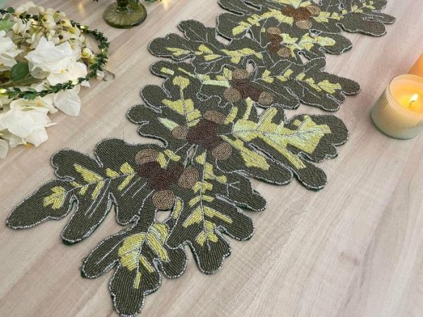 Table Linens | Long Leaf Beaded Table Runner Kitchen Table Linens