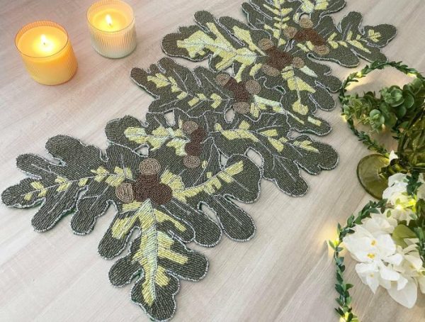 Table Linens | Long Leaf Beaded Table Runner Kitchen Table Linens