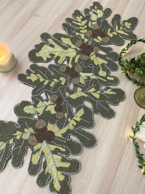 Table Linens | Long Leaf Beaded Table Runner Kitchen Table Linens