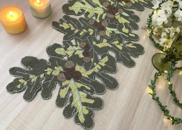 Table Linens | Long Leaf Beaded Table Runner Kitchen Table Linens