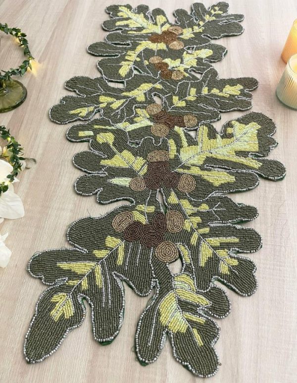 Table Linens | Long Leaf Beaded Table Runner Kitchen Table Linens