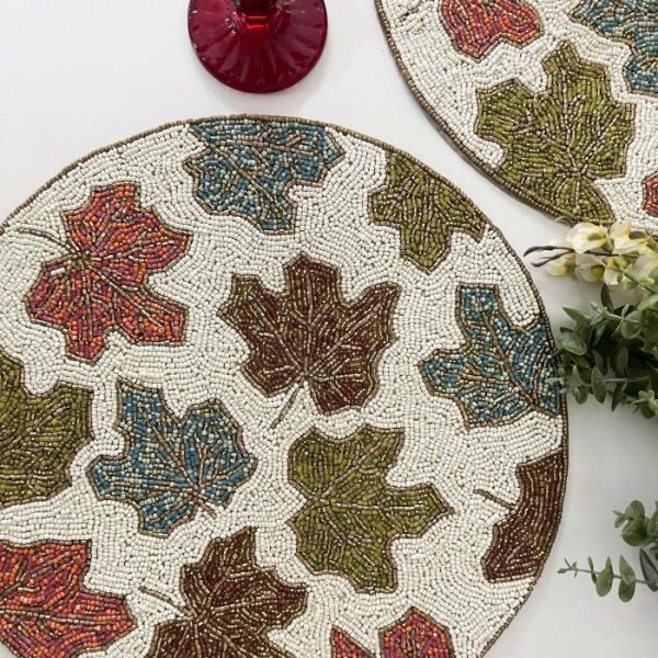 Table Linens | Maple Leaf Round Beaded Placemat Kitchen Table Linens