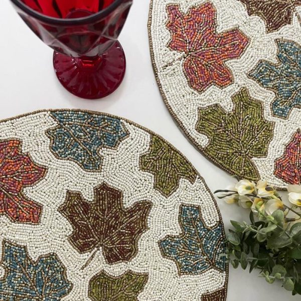 Table Linens | Maple Leaf Round Beaded Placemat Kitchen Table Linens