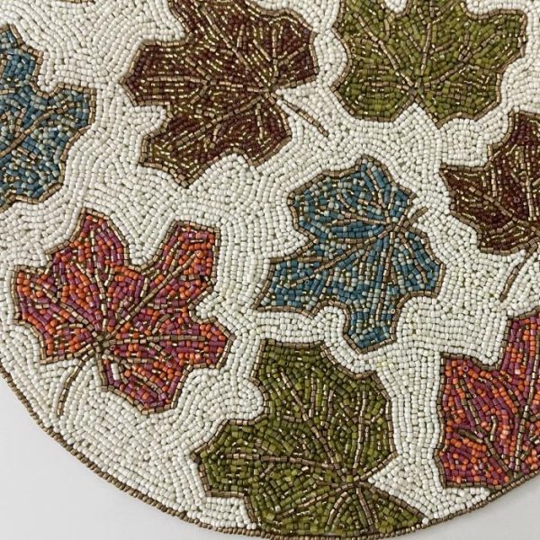 Table Linens | Maple Leaf Round Beaded Placemat Kitchen Table Linens