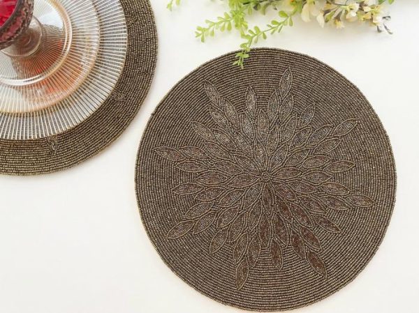 Table Linens | Marjory Round Beaded Placemat – Antique Gold Kitchen Table Linens