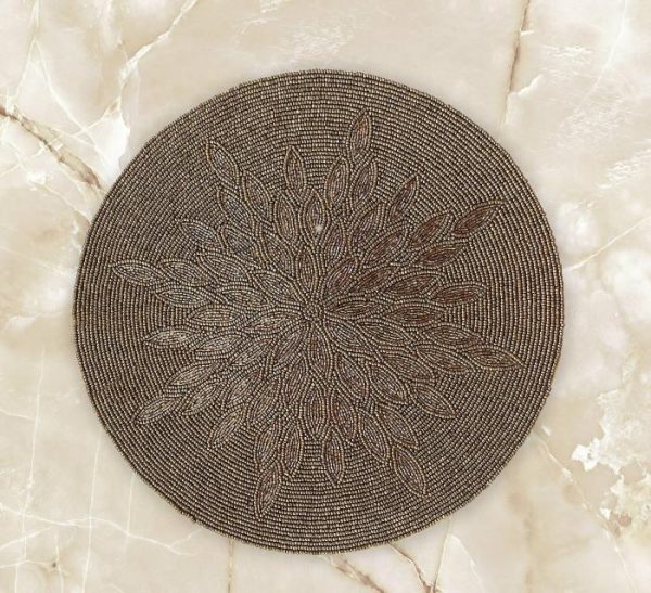 Table Linens | Marjory Round Beaded Placemat – Antique Gold Kitchen Table Linens