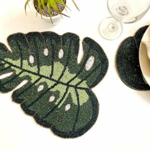 Table Linens | Monstera Leaf Beaded Placemat Kitchen Table Linens