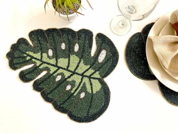 Table Linens | Monstera Leaf Beaded Placemat Kitchen Table Linens