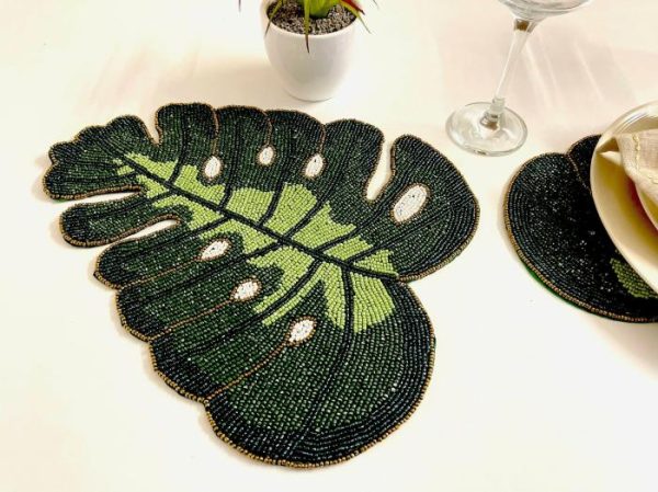 Table Linens | Monstera Leaf Beaded Placemat Kitchen Table Linens