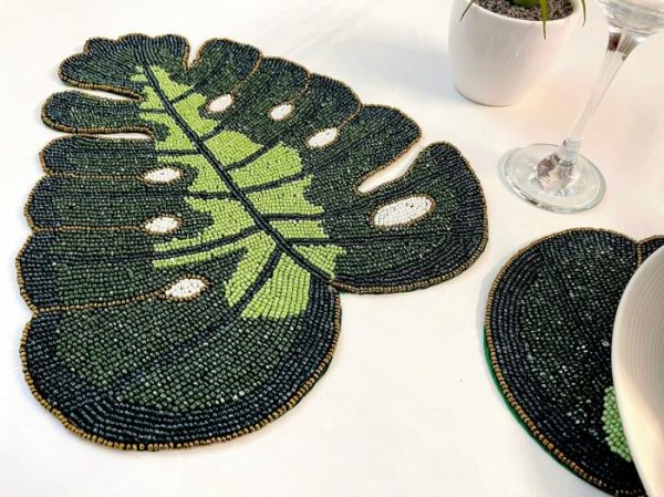 Table Linens | Monstera Leaf Beaded Placemat Kitchen Table Linens