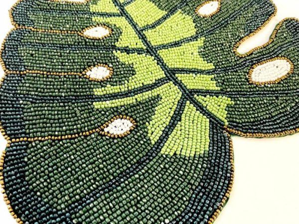 Table Linens | Monstera Leaf Beaded Placemat Kitchen Table Linens