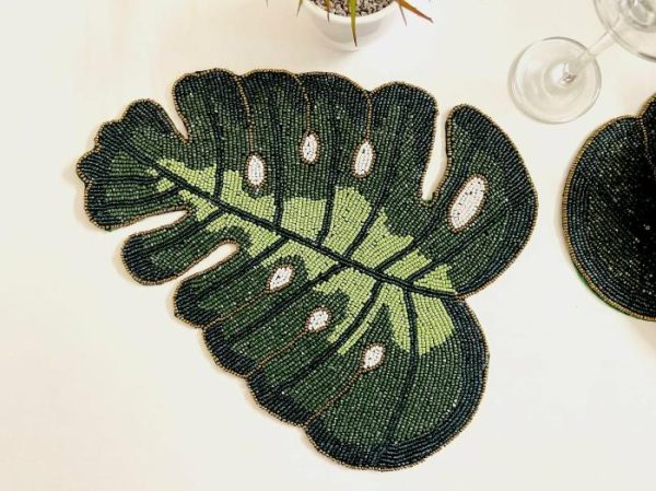 Table Linens | Monstera Leaf Beaded Placemat Kitchen Table Linens