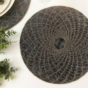 Table Linens | Moroccan Diamond Round Beaded Placemat – Blue Kitchen Table Linens