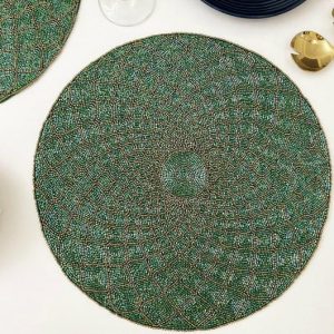 Table Linens | Moroccan Diamond Round Beaded Placemat – Green Kitchen Table Linens