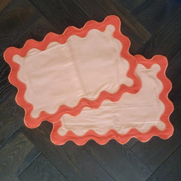 Table Linens | Orange Scallop 100% Linen Placemats Kitchen Table Linens